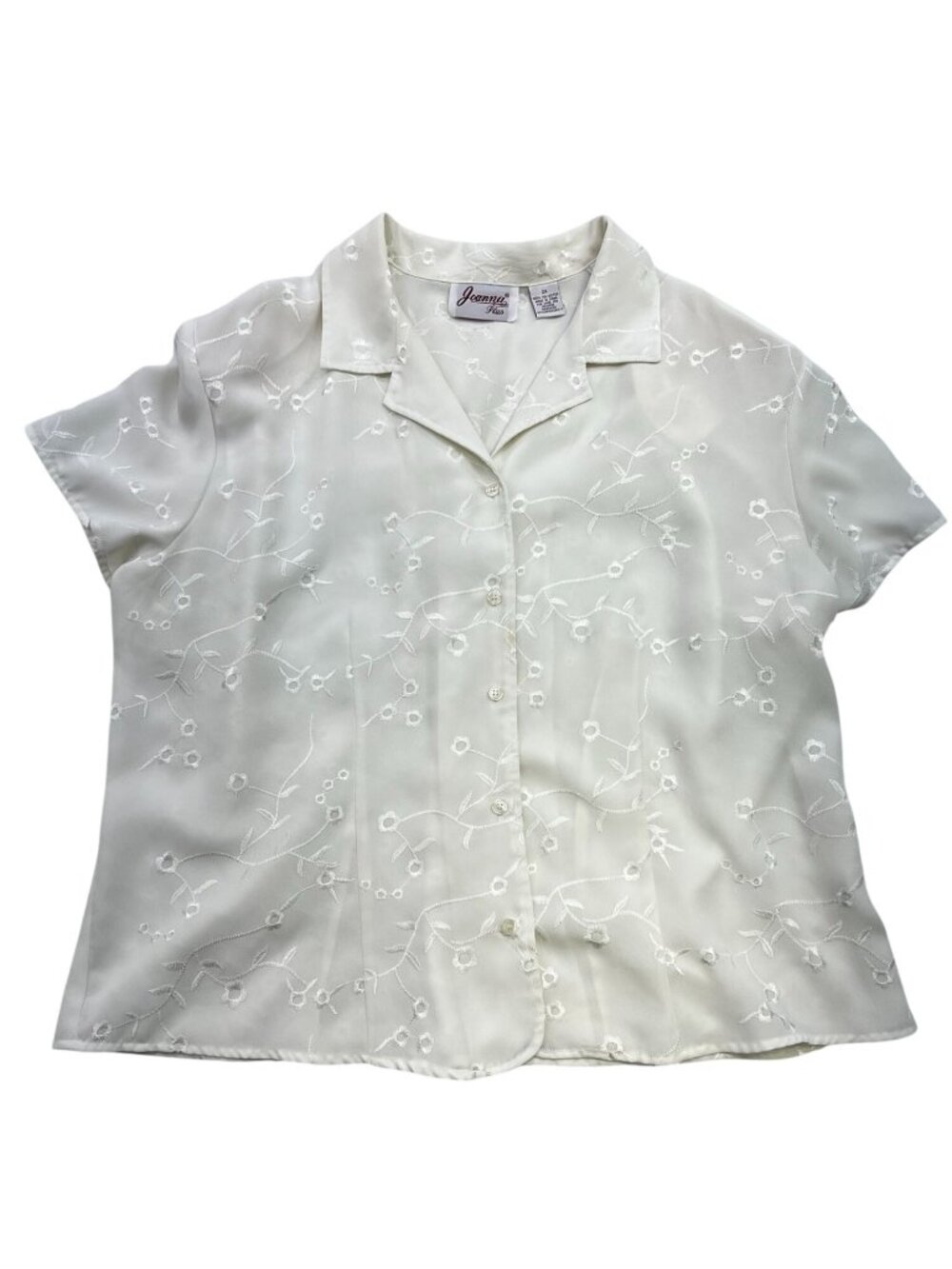 Joanna Plus Womens Embroidered Floral Short Sleeve Button-Up Blouse Sze 2X White